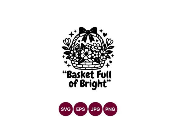 Basket Full of Bright Flowers: Black and White Graphics & Illustrations