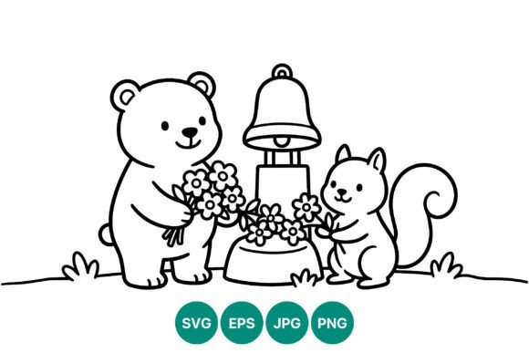 Bear & Squirrel Line Art: Graphics and Illustrations