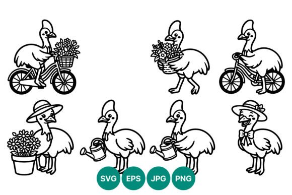 Birds and Flowers Line Art Graphics & Illustrations
