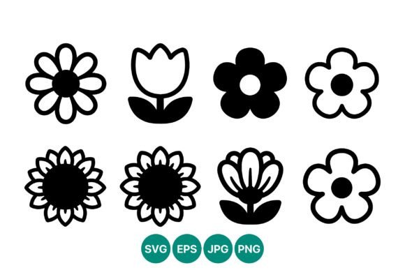 Black and White Flowers Icons: Graphics & Illustrations