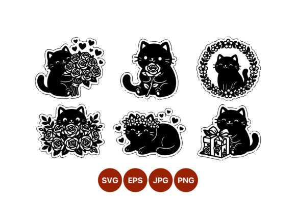 Black Cats with Roses: Premium Graphics & Illustrations