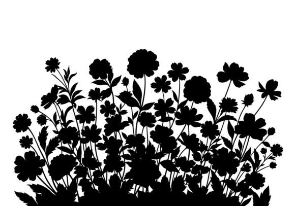 Black Silhouette of Assorted Flowers: Graphics & Illustrations