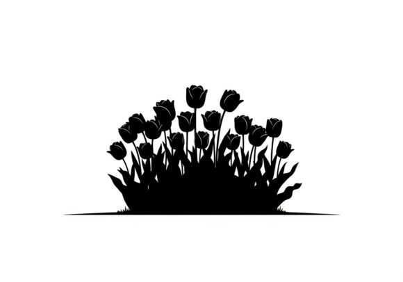 Black Silhouette of Flowers Tulips: Graphics & Illustrations