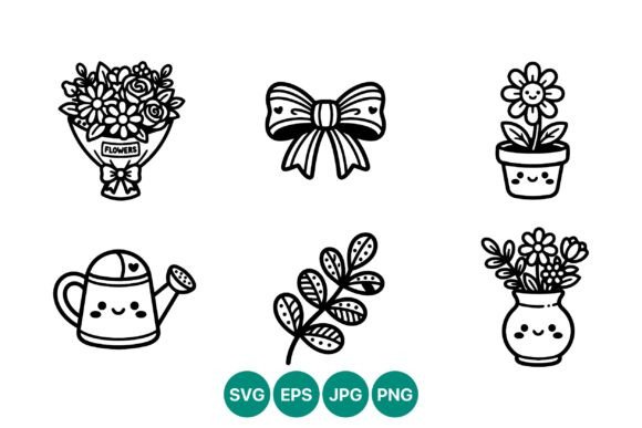 Cute Black and White Flowers: Graphics & Illustrations
