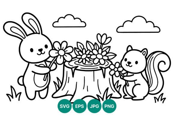 Cute Bunny & Squirrel Line Art: Graphics for Brands