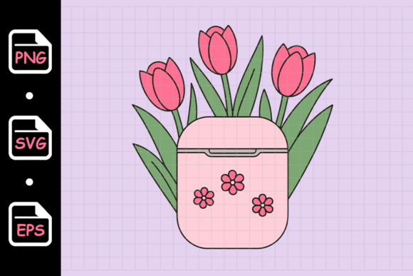 Earphones Case with Tulip Flowers: Graphics & Illustrations
