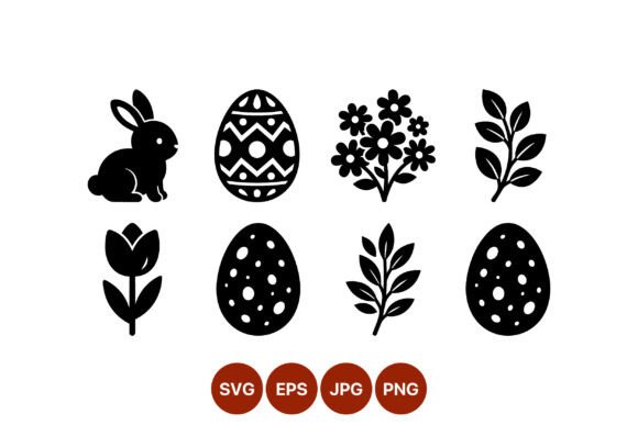 Easter Bunny Eggs Flowers Vector Icons: Graphics & Illustrations