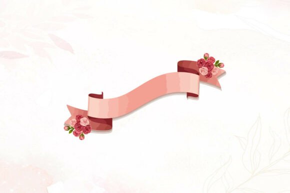 Elegant Wavy Ribbon and Roses: Graphics & Illustrations