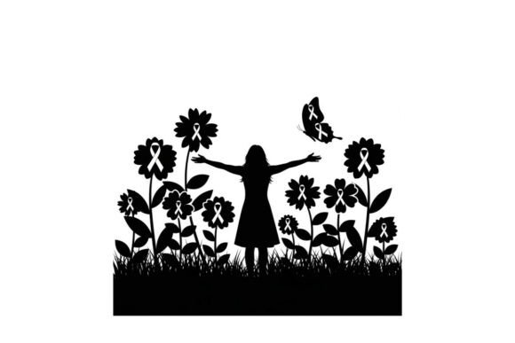 Girl with Flowers Silhouette: Graphics & Illustrations
