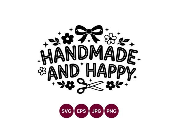 Handmade and Happy Bow Flowers Scissors Graphics