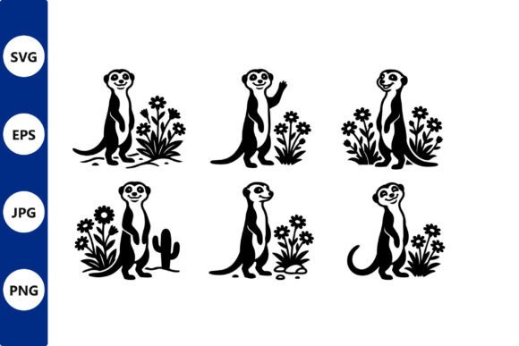 Otter Silhouettes with Flowers Vector: Graphics & Illustrations