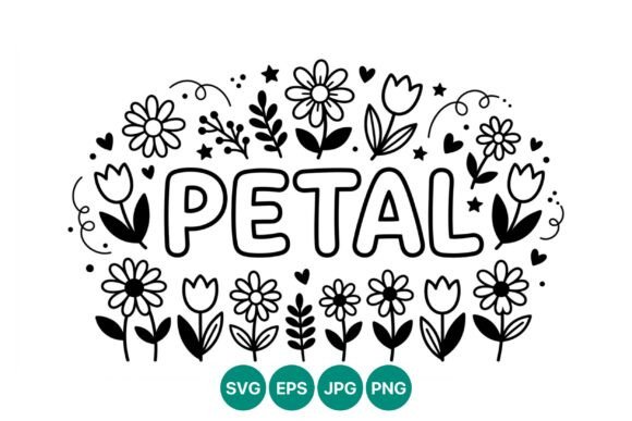 Petal Lettering Graphics: Black & White Illustrations