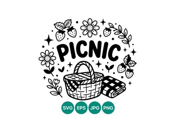 Picnic Basket Strawberries Flowers: Fresh Graphics & Illustrations