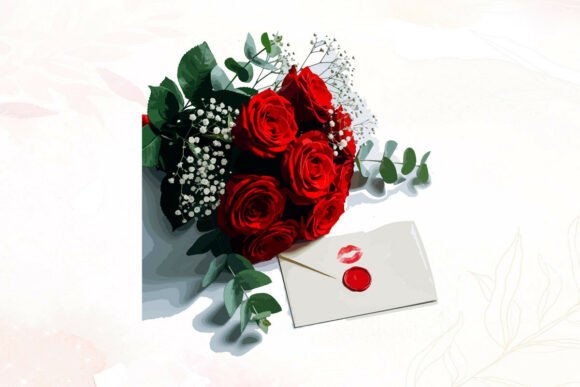 Red Roses & Sealed Love Letter: Watercolor Graphics