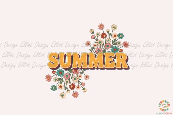 Retro Summer Flowers Png: Graphics & Illustrations