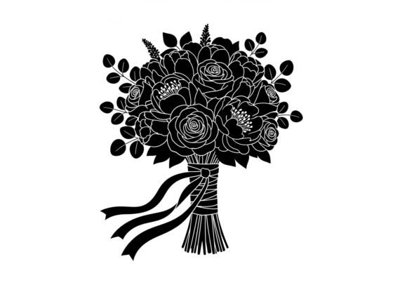 Silhouette Bouquet of Roses Ribbons: Graphics & Illustrations