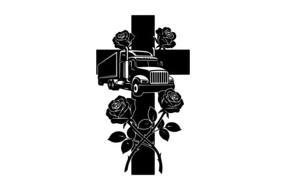 Silhouette of a Cross with Roses and a T: Graphics & Illustrations