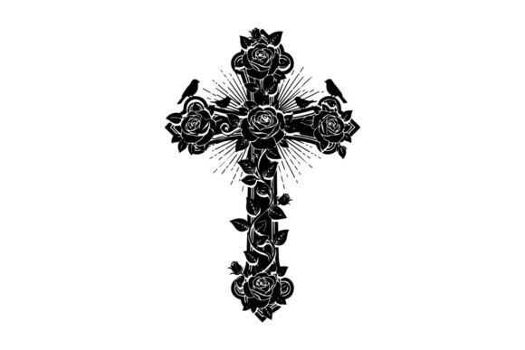 Silhouette of a Cross with Roses and Bird Review