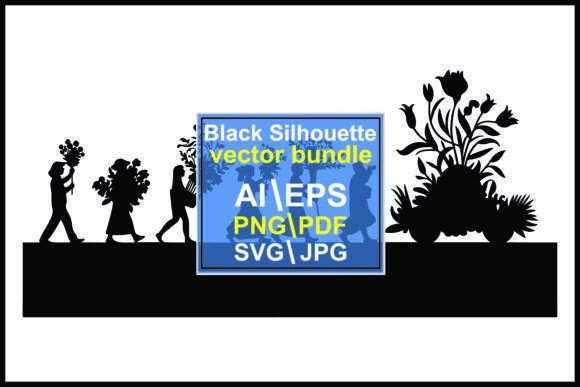 Silhouettes of People Carrying Flowers Graphics & Illustrations