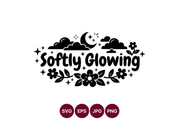 Softly Glowing Moon Stars Flowers Vector Graphics & Illustrations
