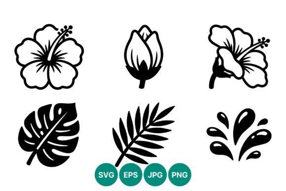 Tropical Flowers Leaves Vector Black: Bold Graphics & Illustrations