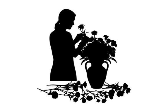 Woman Arranging Flowers Vector: Graphics & Illustrations
